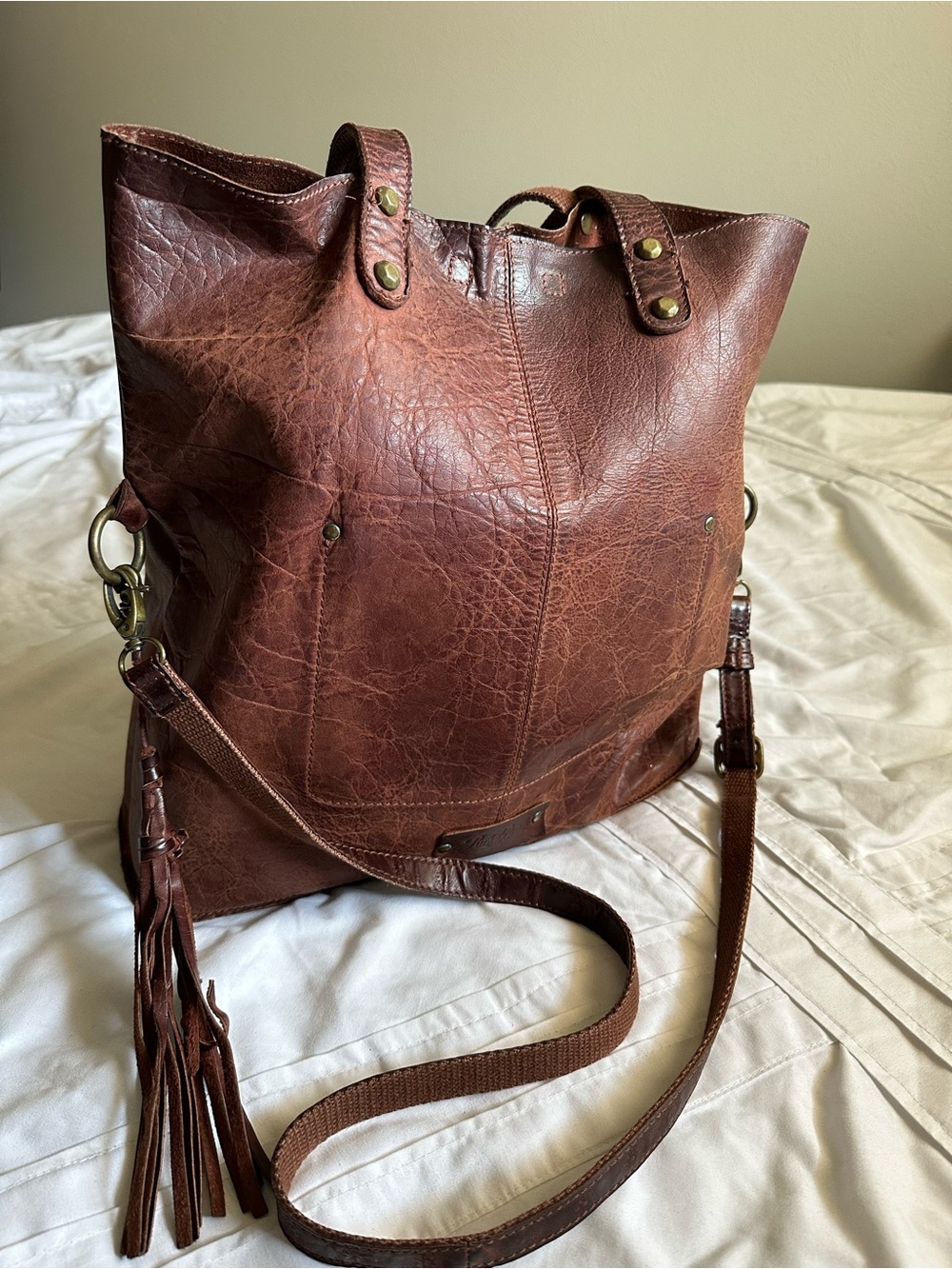 Lucky Brand Brown Leather Tassel Tote Shoulder Crossbody Bag